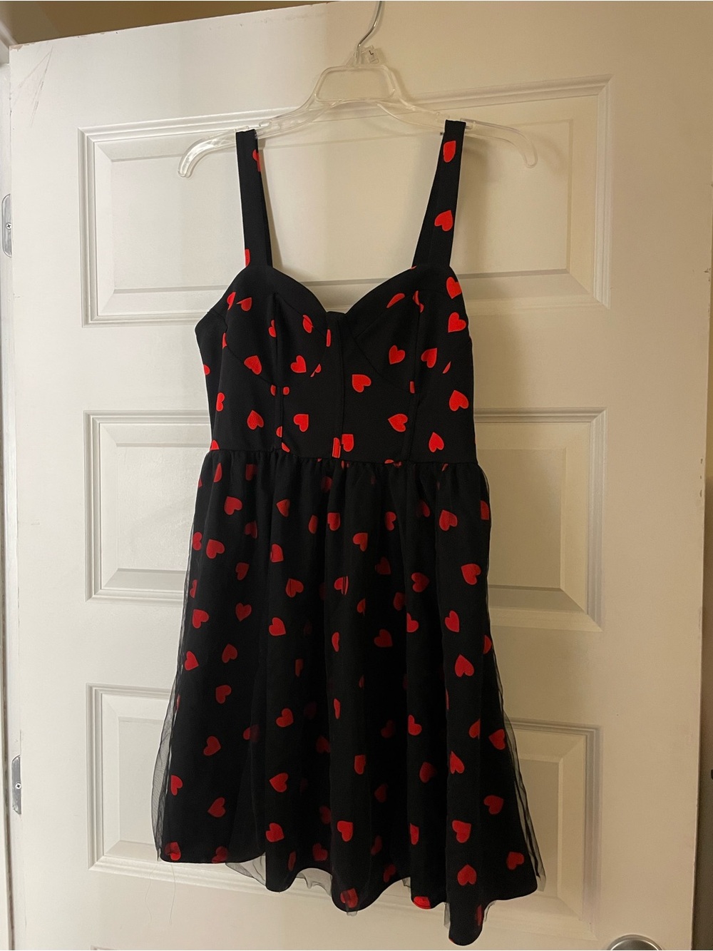 New Pinup Swing Black Dress with Red Hearts